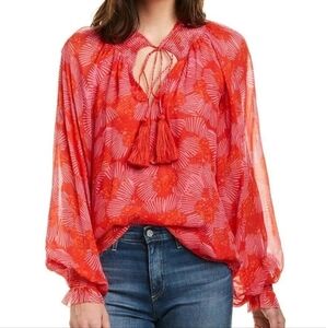 Karina Grimaldi Blouse Silk Chiffon Pink Orange Boho Long Sleeve small